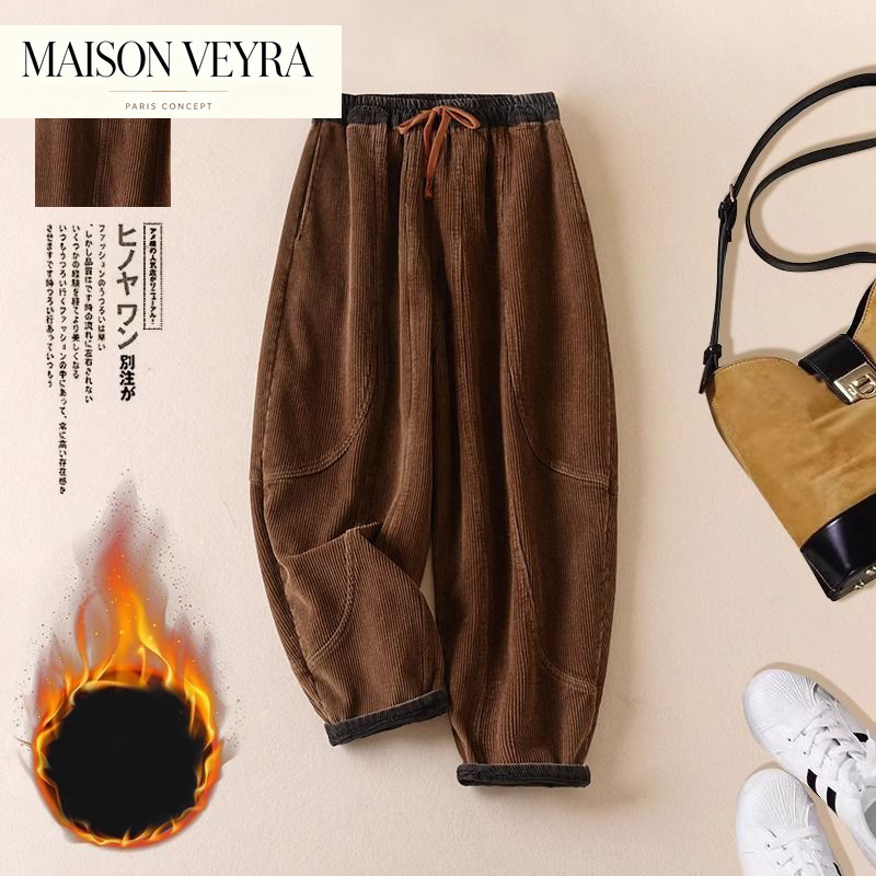 Corduroy Pant Warm - Calças Harem de Corduroy Femininas para
