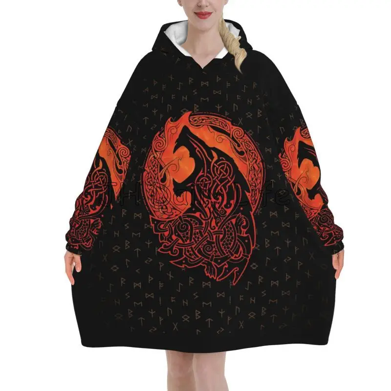 Sherpa Hoodie Fleece - Viking lobo nó fenrir wearable cobertor