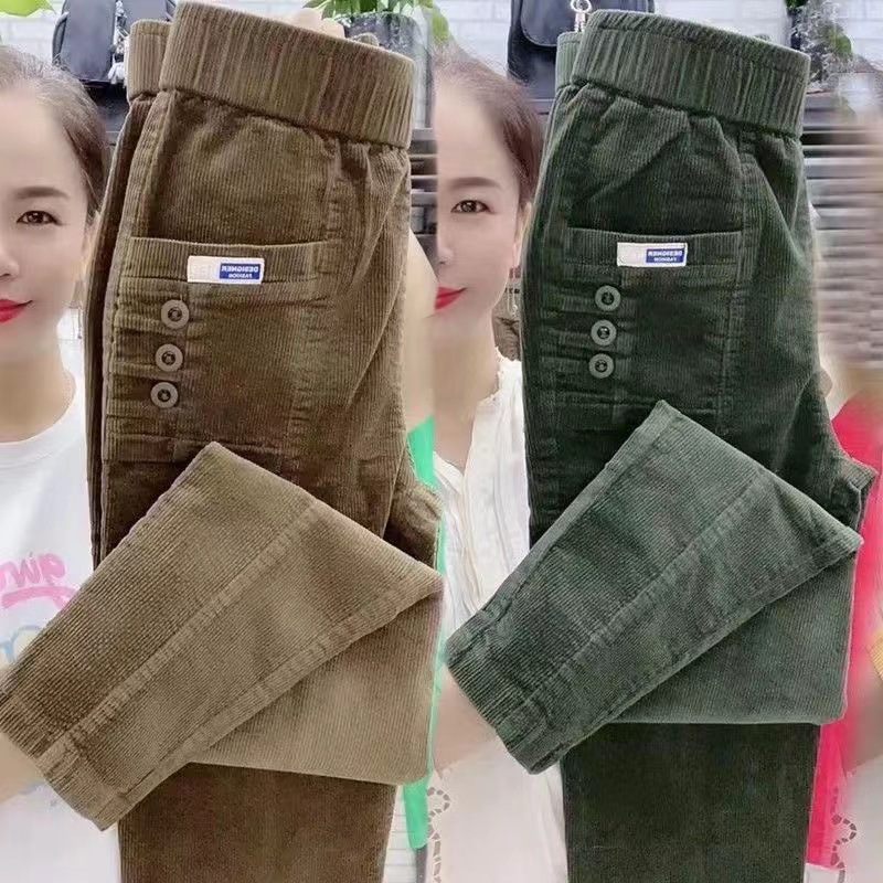 Corduroy Pant Warm - Mulheres quentes primavera inverno botão bolsos